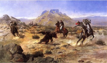 Indiana Cowboy Painting - Capturing the Grizzly cowboy Charles Marion Russell Indiana